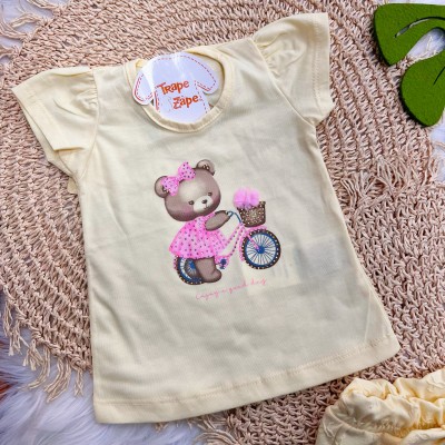  Conj. Blusa Ursinha Enjoy a Grand Day e Short - Amarelo